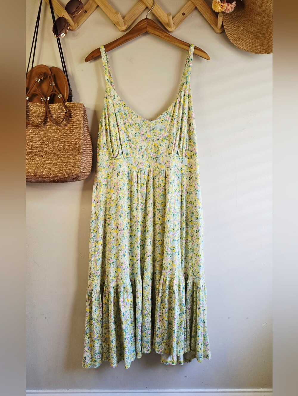 torrid Yellow Floral Sleeveless V-Neck Midi Dress